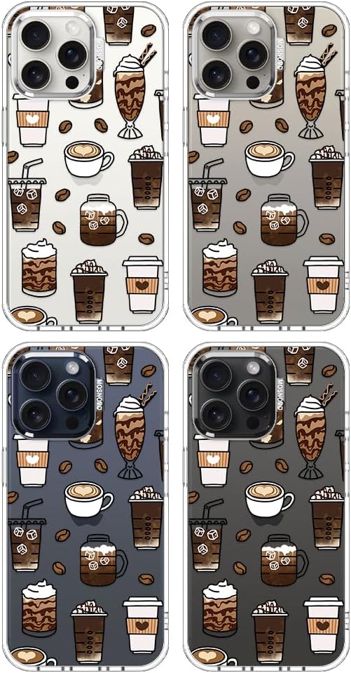 MOSNOVO Case for iPhone 15 Pro Max, [Buffertech 6.6ft Military-Grade Drop Protection] [Anti Peel Off Tech] Clear TPU Bumper Phone Case Cover Design - Coffee