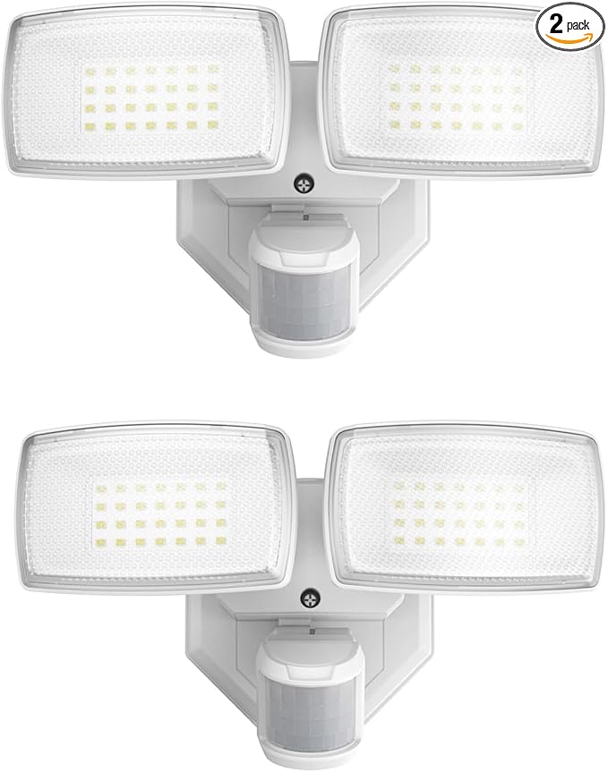 Onforu 32W 2 Head Motion Sensor Outdoor Lights, 3200LM 6500K LED Security Light, Dusk to Dawn, Motion Detector Light for Outside, 2 Pack IP65 Waterproof Flood Lights for Garage, Yard(White)