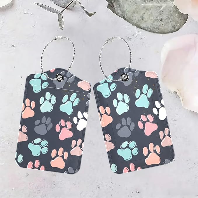 2Pcs Cute Dog Paw Luggage Tags for Suitcases, 2.83x4.53 Pet Lovers Travel ID Labels with Privacy Cover, Aesthetic Animal Print Bag Tags for Backpacks, Mothers Day Gifts for Dog Cat Moms
