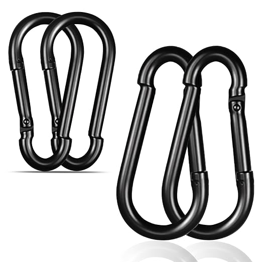 Black Carabiner, Heavy Duty Galvanized Steel Spring Snap Hook Carabiner Clips with 770LBS Holding Capacity, Ideal for Outdoor, Hammock, Swing and Travel (4PCS M10 4Inch)