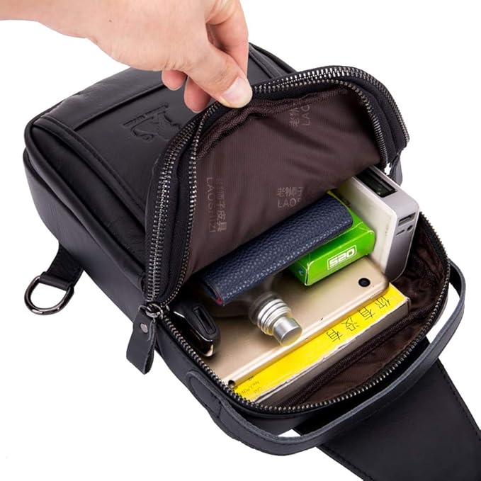 Leather Sling Bag Backpack for Men Women Outdoor Travel Hiking Business Shoulder Crossbody Chest Pouch Pack Casual Work Office Handbag Tote