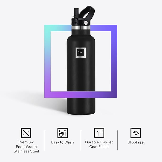 IRON °FLASK Camping & Hiking Hydration Flask with Straw, BPA-Free Insulated Stainless Steel Sports Water Bottle - 32 oz Dark Night