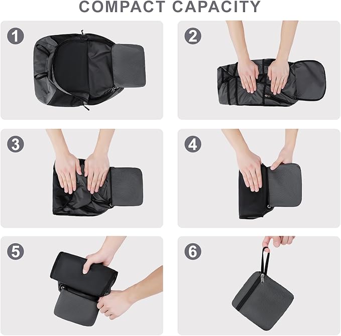Lightweight Hiking Backpack 30L Packable Foldable Daypack Collapsible Travel Bag Water-Resistant for Women Men (Gray)