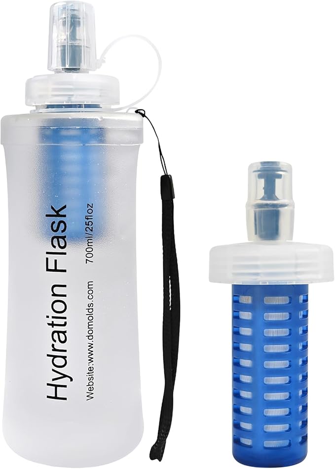 700ml Soft Flask Water Bottle, Collapsible Water Bottle with Filter, Perfect for Hiking, Backpacking, and Camping - White