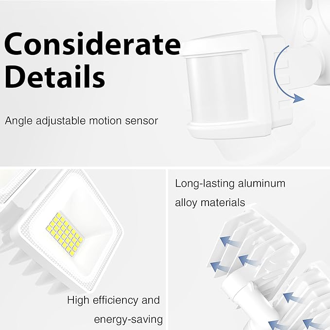Onforu 150W 15000LM LED Security Lights Motion Sensor Outdoor, Dusk to Dawn Flood Lighting, 5 Heads 360° Wide Angle Illumination, 6500K IP65 Waterproof Hardwired Floodlight Motion Detection (White)
