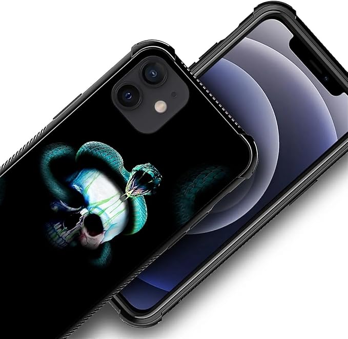 for iPhone 12 Mini Case, Skeleton Winding Snake Pattern Graphic Design Girl Boy Soft Silicone Hard Acrylic Shock Protection for iPhone 12 Mini