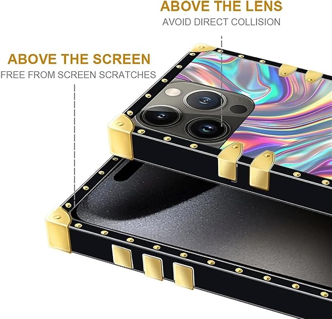 Compatible with iPhone 16 Pro Max Case, Holographic Abstract Iridescent Textures Luxury Golden Decoration for Girl Women Soft TPU Shockproof Protective Hard PC Back