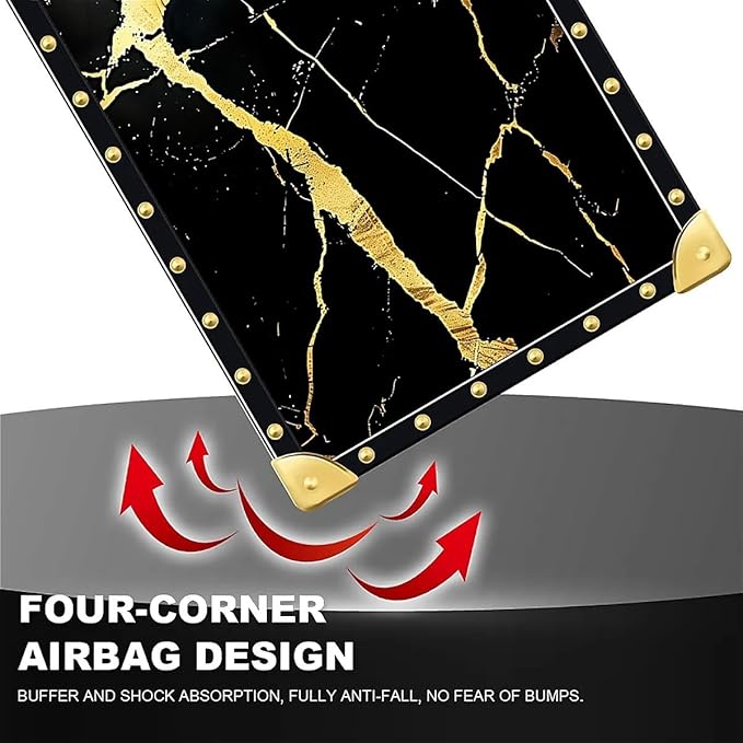 Compatible with iPhone 16 Pro Case, Black Gold Marble Nature Luxury Golden Decoration for Girl Women Soft TPU Shockproof Protective Hard PC Back