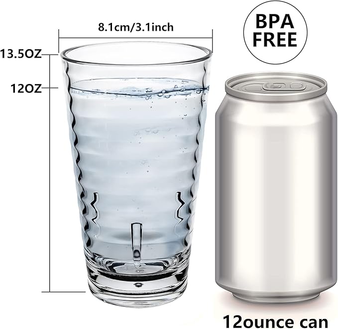 ALIMOTA Plastic Tumblers Cups, [UNBREAKABLE Acrylic] Plastic Water Tumbler Drinking Glasses, 13-Ounce Set of 4, Shatter-Proof, Dishwasher Safe, BPA Free, Reusable Cups for Water, Juice, Cocktail…
