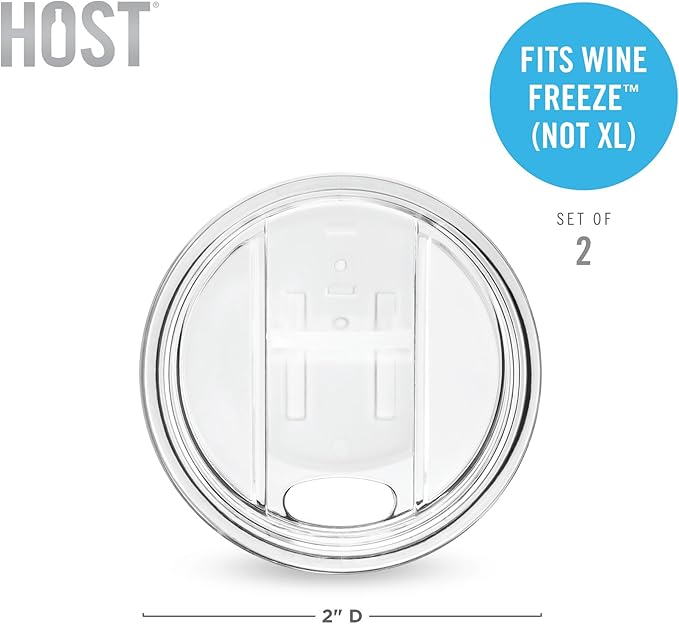 Host Wine Freeze Replacement Lids for Tumblers - Set of 2, Sliding Tab Closure, Travel Cup Lid for Wine Freeze Cooling Cup, Clear