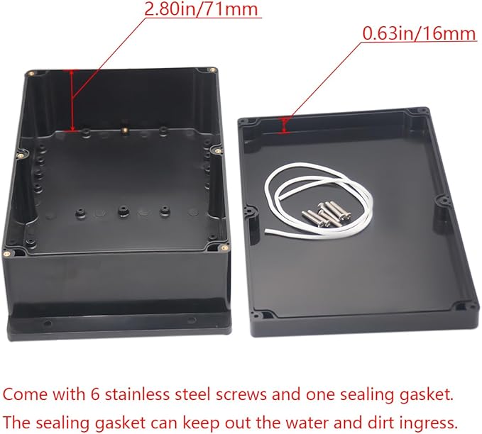 Project Box ABS Black Electrical Boxes IP65 Outdoor Waterproof Box Electronic Junction Box Power Fixed Ear Enclosure with Cable Glands for DIY Project 10.35 x 7.17 x 3.74 inch (263x182x95mm)
