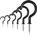 100 PCS Screw in Cup Hooks,6 Size Vinyl Coated Screw Hooks,Multipurpose Ceiling Hook Wind Chimes Kitchen Cup Hook for Hanging Indoor & Outdoor Use(Black)