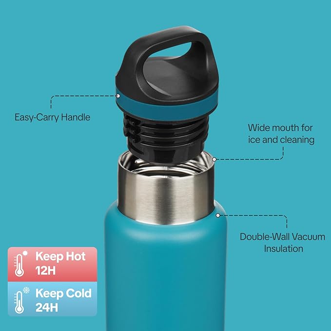 BJPKPK Insulated Water Bottle 18OZ Stainless Steel Water Bottle with Handle Double Walls Vacuum Insulated BPA Free Flask, Laguna