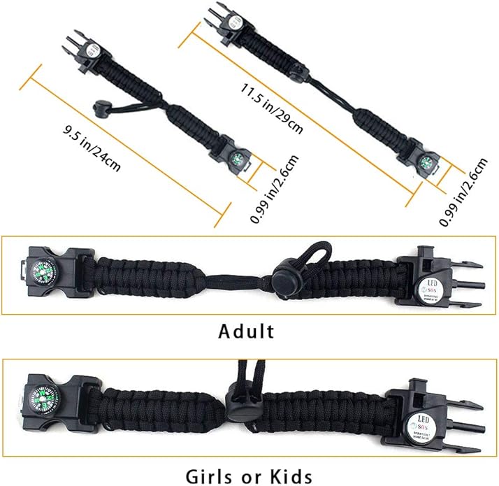 Survival Paracord Bracelet,Fire Starter,Waterproof SOS Light, Compass, Whistle, Adjustable AK87 20 in 1,Outdoor Ultimate Tactical Survival Gear Set,Gift for Kids,Men