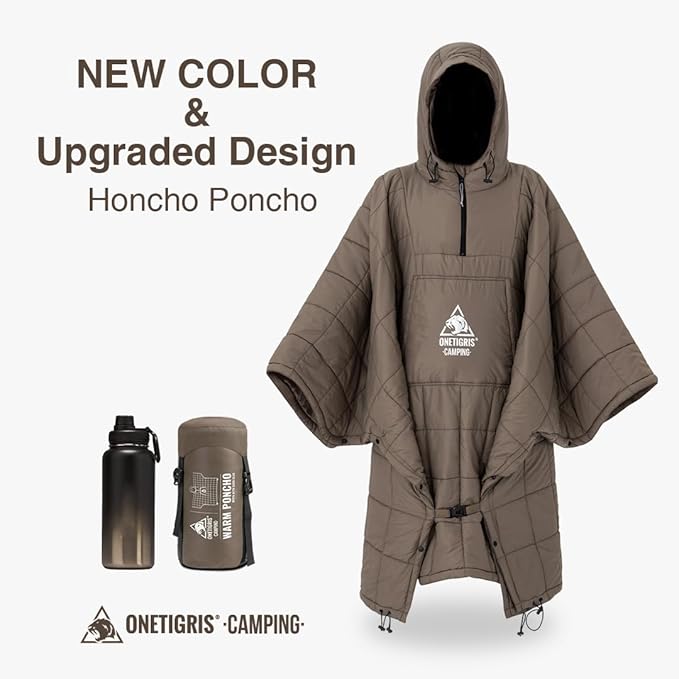 ONETIGRIS Camping Blanket Poncho with with Recycled Synthetic Insulation,Wearable Hoodie Blanket | Ultralight Water-Resistant Warm Camping Blanket for Outdoor, Hiking, Stadium
