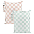 Tiny Twinkle Mess Proof Wet Bags | 2-Pack Reusable Waterproof Wet Bags for Swimsuits | Baby Clothes | Travel & Diaper Bag (Unisex Checkers)
