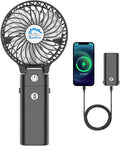 HandFan 5200mAh Portable Handheld Fan, Personal Hand Held Fan USB Rechargeable, 180° Foldable,3 Speeds Strong Airflow Cooling Fan for Travel/Outdoors/Beach/Concerts/Disney/Games/Picnics/Park (Black)