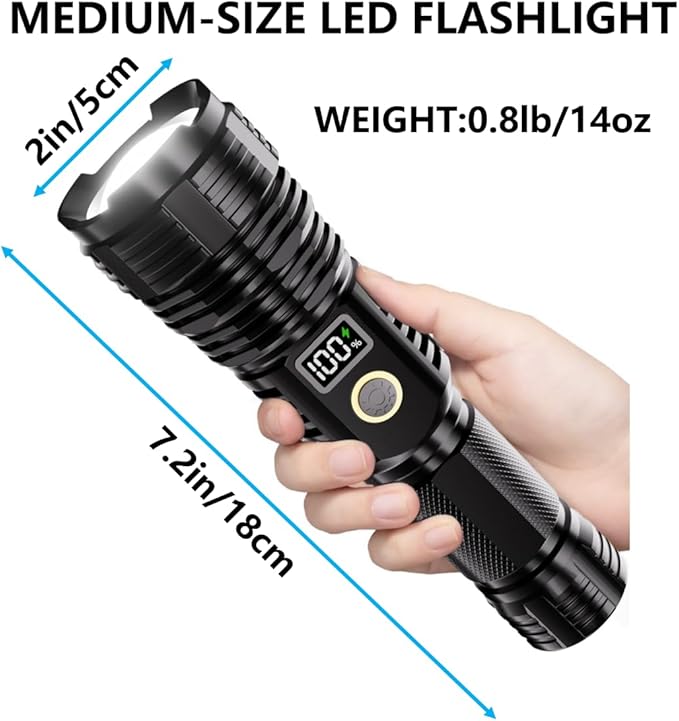 Flashlights High Lumens Rechargeable, 100,000LM LED Super Bright Flash Light, Zoomable Linternas with LCD Digital Display, 5 Mode, Waterproof, Powerful Tactical Flashlight for Emergencies Camping Gift
