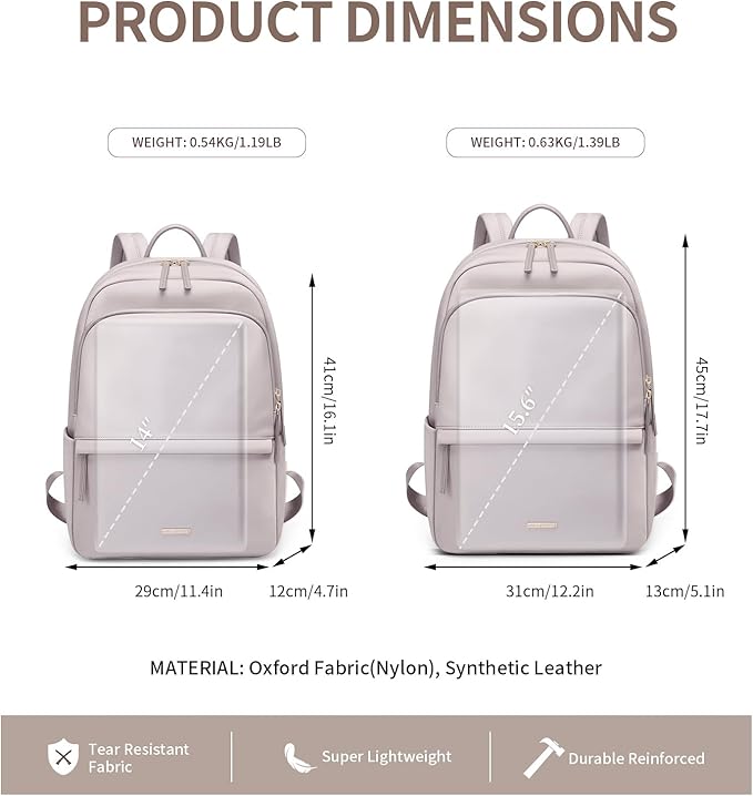 GOLF SUPAGS Laptop Backpack for Women Slim Computer Bag Work Travel College Backpack Purse Fits 14 Inch Notebook (Pinkish Gray)