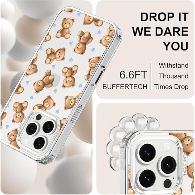 MOSNOVO for iPhone 16 Pro Max Case, Shockproof Military-Grade Protection 6.6ft Drop Tested, Clear Phone Case for iPhone 16 Pro Max, Teddy Mood Design