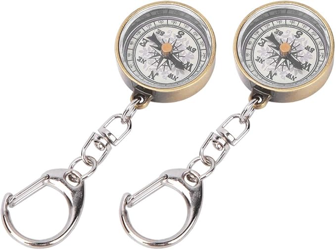 Keychain Compass, Pack of 2 Vintage Style Zinc Alloy Pocket Compass Navigation Tool for Outdoor Camping Hiking