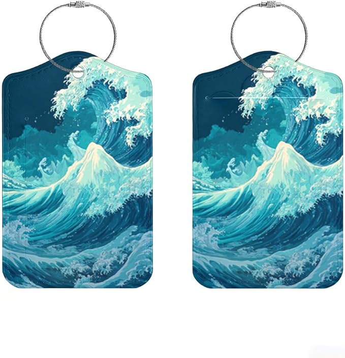 2Pcs Deep Ocean Blue Luggage Tags for Suitcases, 2.83x4.53 Abstract Sea Wave ID Labels with Privacy Cover, Aesthetic Nautical Bag Tags for Backpacks, Cruise Ship Travel Essentials, Set of 2