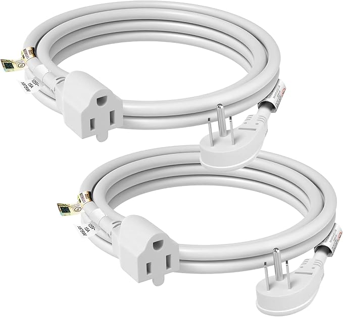 FIRMERST 1875W Flat Plug Extension Cord 10 Feet 14 AWG 15A White, Pack of 2