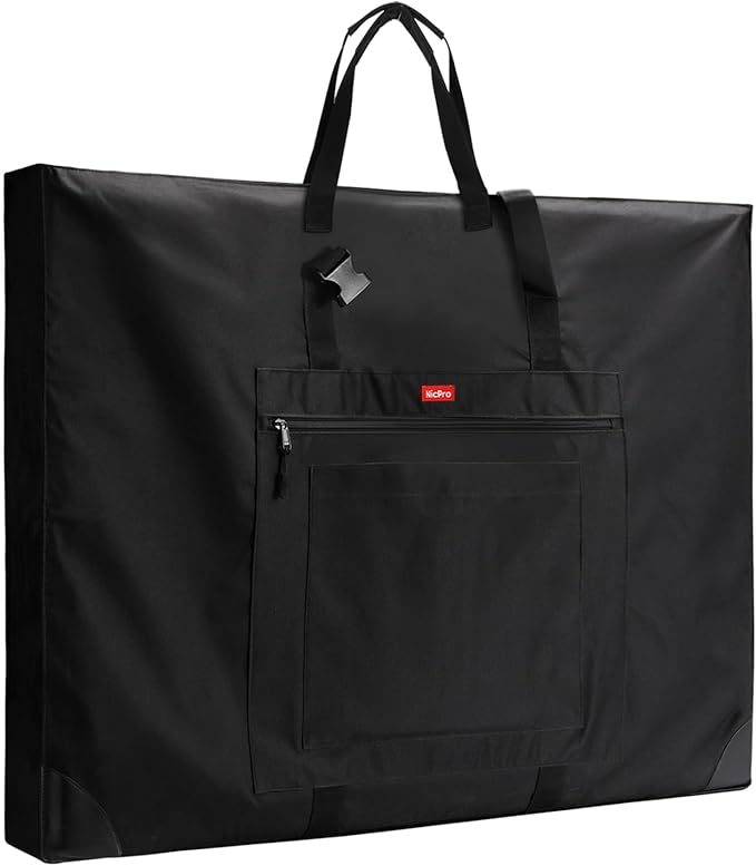Nicpro Large Size Art Portfolio Case, Artist Portfolio Tote Bag with Leather Corners & Side Widening, Waterproof Storage Portfolio Folder with 3 Pockets for 20'' x 26'' Poster Canvas Sketching Drawing