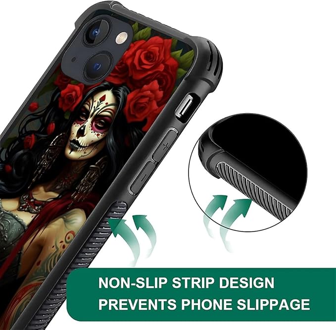 for iPhone 13 Case, Day of The Dead Halloween Woman Pattern Graphic Design Girl Boy Soft Silicone Hard Acrylic Shock Protection for iPhone 13