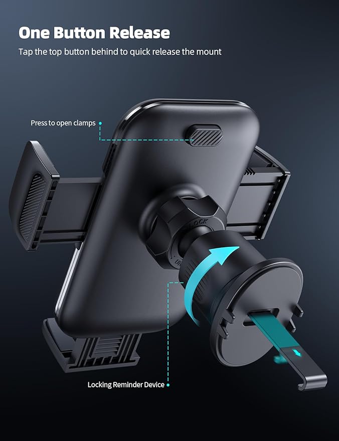 Lamicall 2026 Wider Clamp & Metal Hook Car Phone Holder Vent [Thick Cases Friendly] Phone Holders for Your Car Mount Gfts Hands Free Accessories for Women Men for iPhone 16 Pro Max Mothers Day