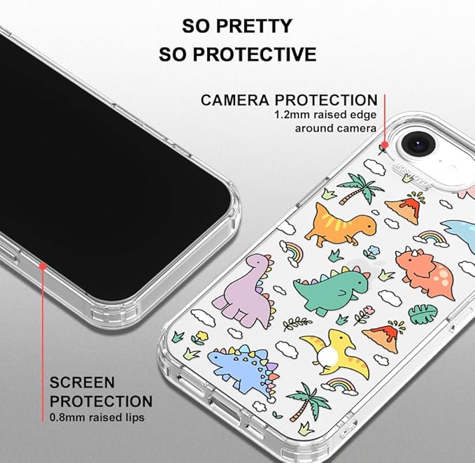 MOSNOVO for iPhone 17e Case/iPhone 16e Case, Shockproof Military-Grade Protection 6.6ft Drop Tested, Clear Phone Case for iPhone 16e / iPhone 17e, Dinosaur Land Design