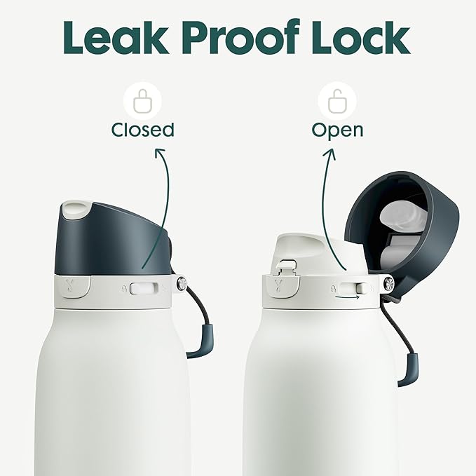 Meoky 24 oz Travel Water Bottle Stainless Steel: Leak Proof Locking Lid, 2-in-1 Straw and Spout, 24 Hours Cold, Top Handle, BPA Free, Slim Insulated Water Bottle for Car Ourdoor, Frost