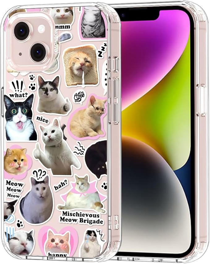 MOSNOVO for iPhone 13/14 Case | Military Grade 6.6ft Drop Tested | Clear with The Cat Brigade Design
