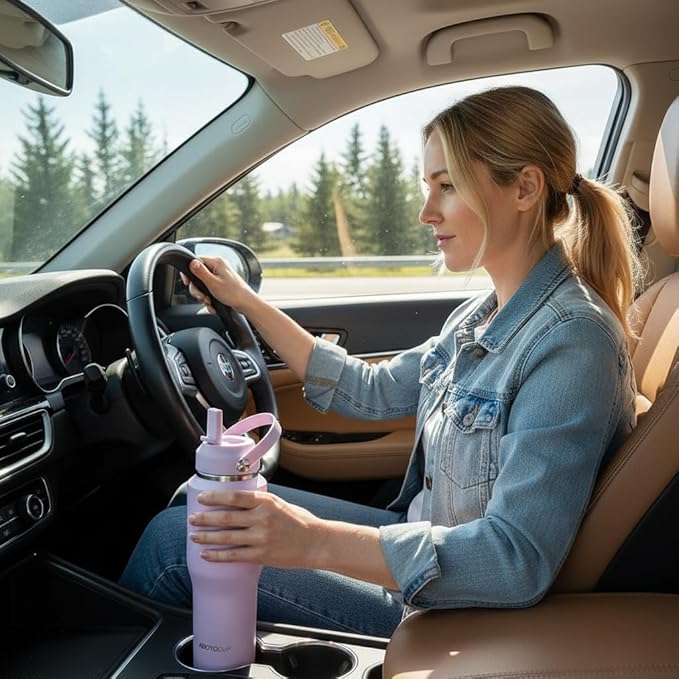 ABOTOCUP 32oz Insulated Water Bottle, Fit in Any Car Cup Holder, Water Bottle with Straw Lids, Stainless Steel Insulated Water Flask Double Wall Leak-proof BPA Free to Keep Cold&Hot
