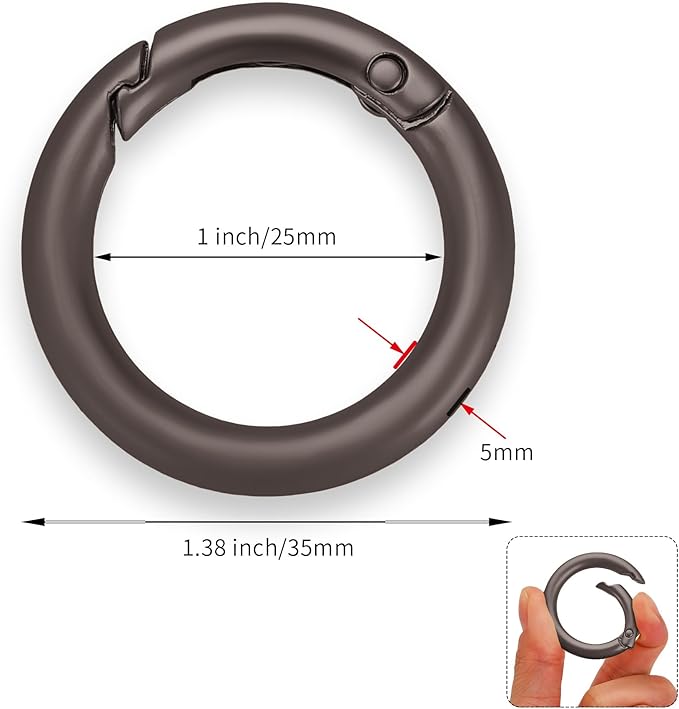 Gkeygo Key Ring Clip, 1 Inch Keychain Rings, 8 Pack Round Carabiner Clip for Keys, Buckle, Bags, Purses - Key Chain Hooks Replacement Keychains Lanyard DIY Crafts, Dark Grey