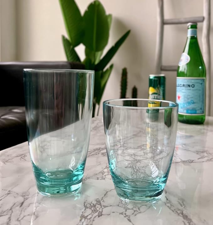 KLIFA- ETON- 15.2 & 20.8 ounce, Set of 8, Acrylic Tumbler & Highball Drinking Glasses Set, BPA-Free, Stackable Plastic Drinkware, Dishwasher Safe Cups, Turquoise