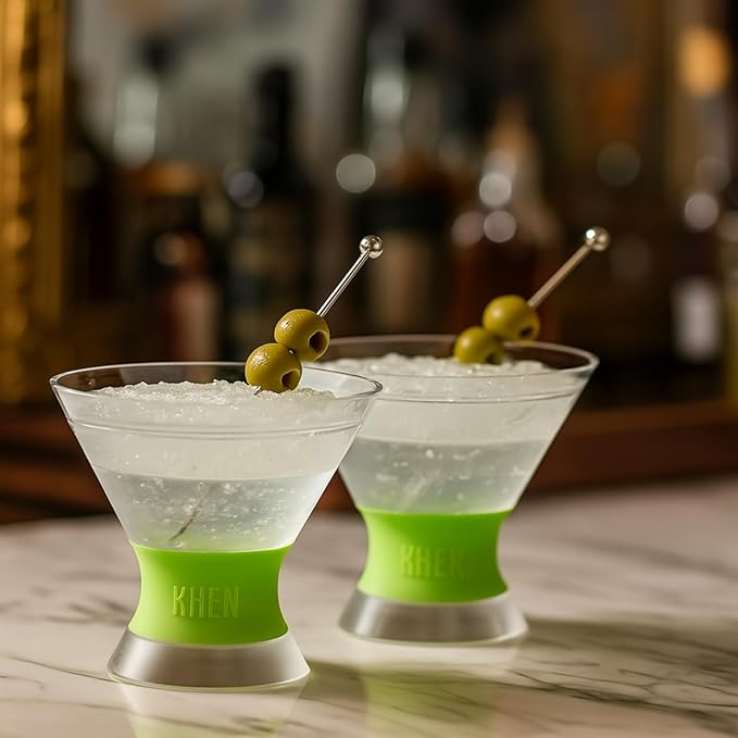 Cooling Martini Glasses Set of 2 – 10oz Freezer Gel Cocktail Cups – Double Wall Insulated Shatterproof Plastic – Active Cooling Drinkware for Margaritas, Cosmopolitans, Pool Parties, Home Bar & Gift