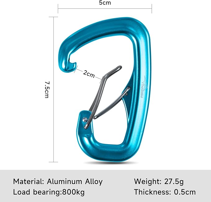 Heavy Duty Carabiner Clip Hook 8KN (1763 lbs), 2 PCS Ultra-Light Aluminum Caribeaners with Double Door D Ring Shape, for Hammock, Camping, Hiking, Backpacking, Dog Leash, Keychain Clip
