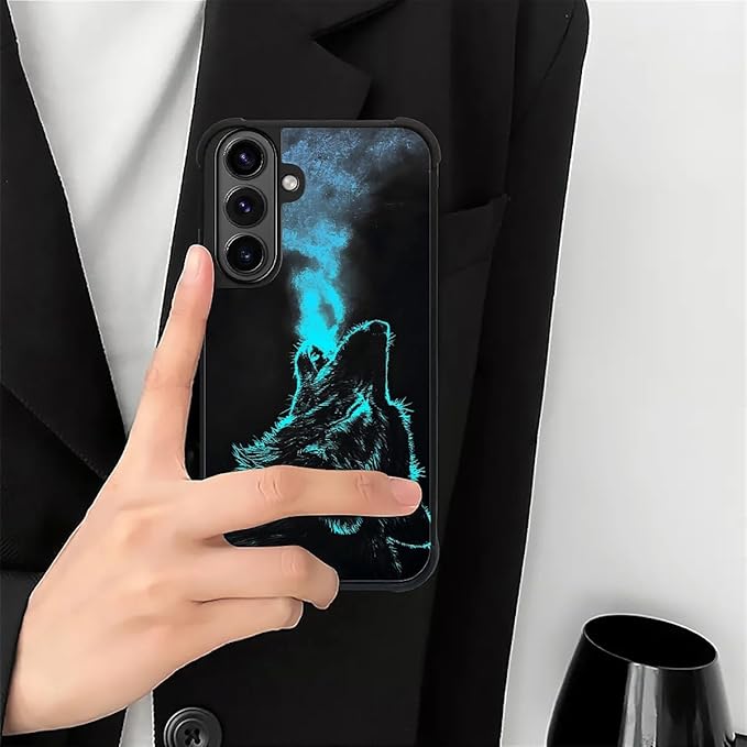 for Samsung Galaxy S26 Plus Case,Graphic Design for Girl Boy Soft Silicone Hard Acrylic Shock Protection Designed for Samsung Galaxy S26 Plus Blue Breathing Wolf Pattern