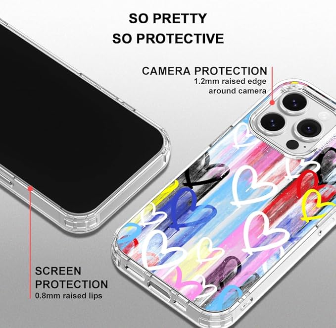MOSNOVO for iPhone 16 Pro Case, Shockproof Military-Grade Protection 6.6ft Drop Tested, Clear Phone Case for iPhone 16 Pro, Graffiti Hearts Design
