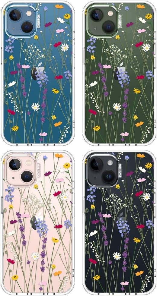 MOSNOVO for iPhone 13/14 Case | Military Grade 6.6ft Drop Tested | Clear with Floral Garden Design