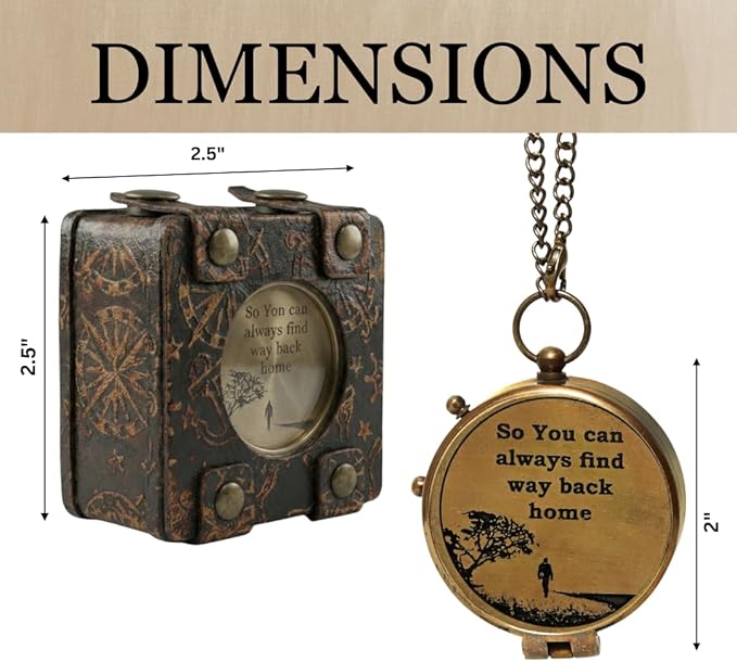 Handmade Brass Antique Compass with Leather Case – Vintage Finish Functional Pocket Navigation Tool for Travel, Hiking & Gift