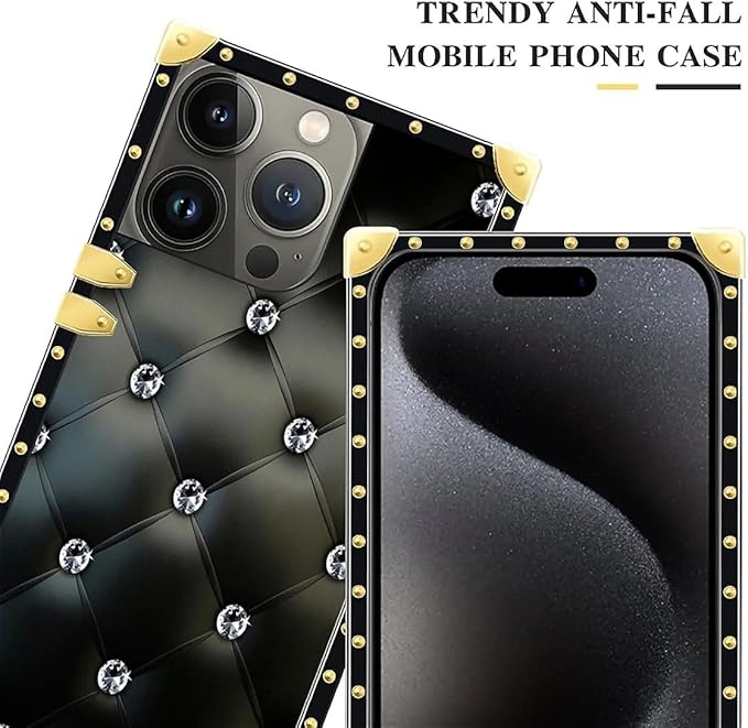 Compatible with iPhone 16 Pro Case, Shiny Black Sofa Crystal Luxury Golden Decoration for Girl Women Soft TPU Shockproof Protective Hard PC Back