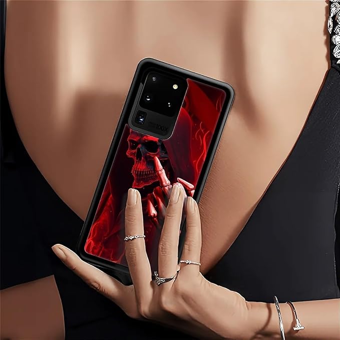 for Samsung Galaxy S20 Ultra Case, Gestures Funny Skull Pattern Graphic Design Girl Boy Soft Silicone Hard Acrylic Shock Protection for Samsung Galaxy S20 Ultra