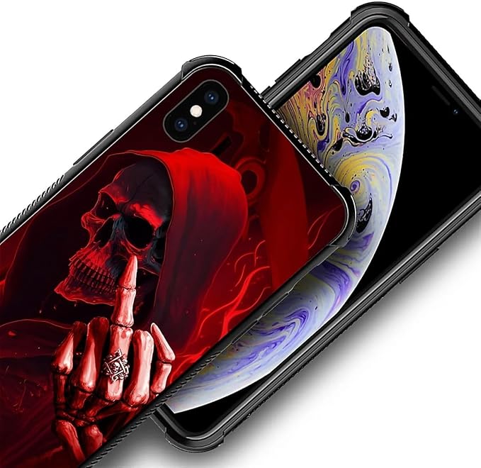 for iPhone Xs Max Case, Gestures Funny Skull Pattern Graphic Design Girl Boy Soft Silicone Hard Acrylic Shock Protection for iPhone Xs Max