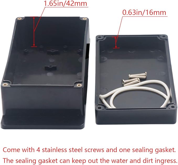 2 Pack Project Box IP65 Waterproof Junction Box ABS Plastic Black Electrical Boxes DIY Electronic Project Case Power Enclosure with Fixed Ear 6.22 x3.54 x2.36 inch(158x90x60mm)