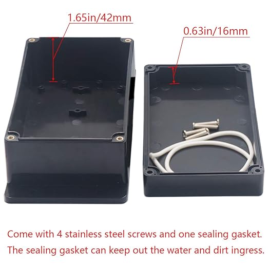 Junction Box IP65 Waterproof ABS Plastic Electrical Project Case Power Junction Boxes, Project Box with Fixed Ear Black 6.22x3.54x2.36 inch (158 x 90 x60 mm)