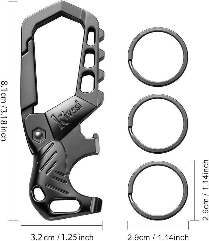 Kivssi Heavy duty metal keychains, Carabiner clip Car key chains,Fashion family keychain bottle opener and 3 Key Rings suitable for men and women.(Black+Gold)