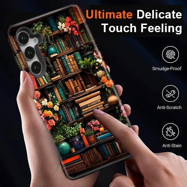 Compatible for Samsung Galaxy A16 5G Case, Dual Layer Heavy Duty 2 in 1 Shockproof Protective Phone Case,Flowers Bookshelf