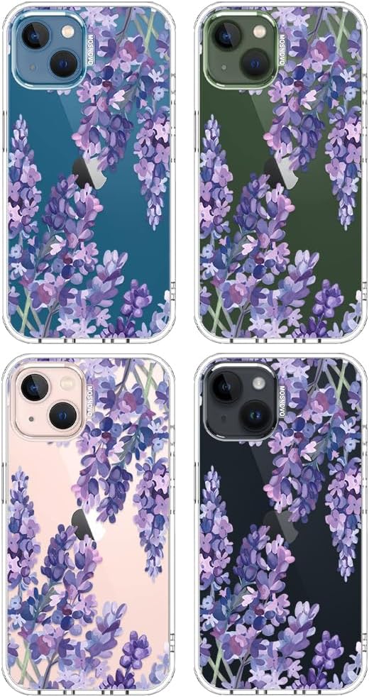 MOSNOVO for iPhone 13/14 Case | Military Grade 6.6ft Drop Tested | Clear with Lavender Design
